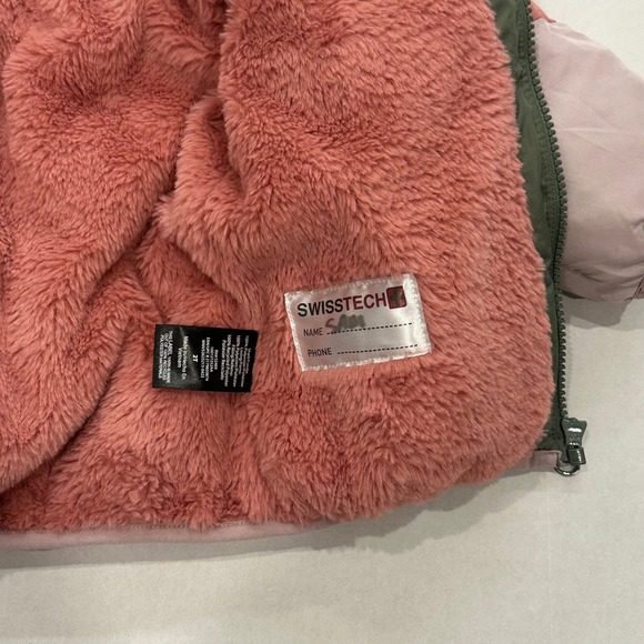 Swiss Tech Kids Toddler Girls Puffer Jacket Winter Coat Hooded Pink Green 2T - Picture 7 of 8